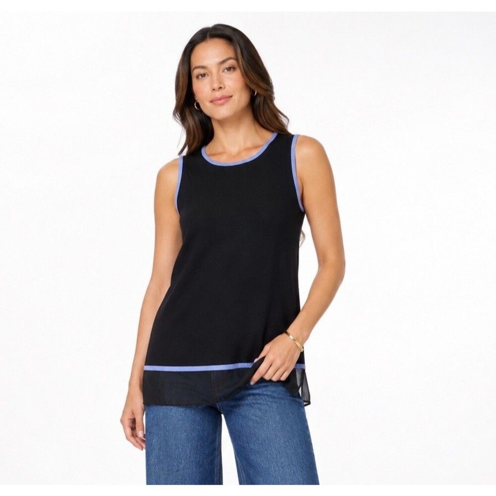 Exclusively Misook Knit Tank Top Women’s Small Stretch Black Periwinkle Trim NWT